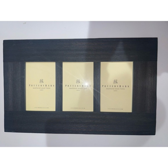 Pottery Barn Weathered Wood Frame 3 4x6 Photo Slots Rustic Farmhouse Blue - Picture 1 of 5